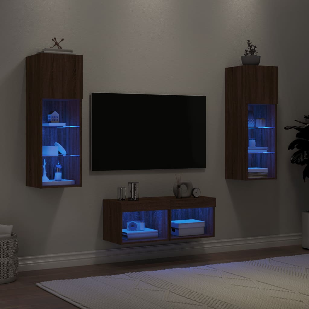 vidaXL 4dílná obývací stěna s LED osvětlením hnědý dub