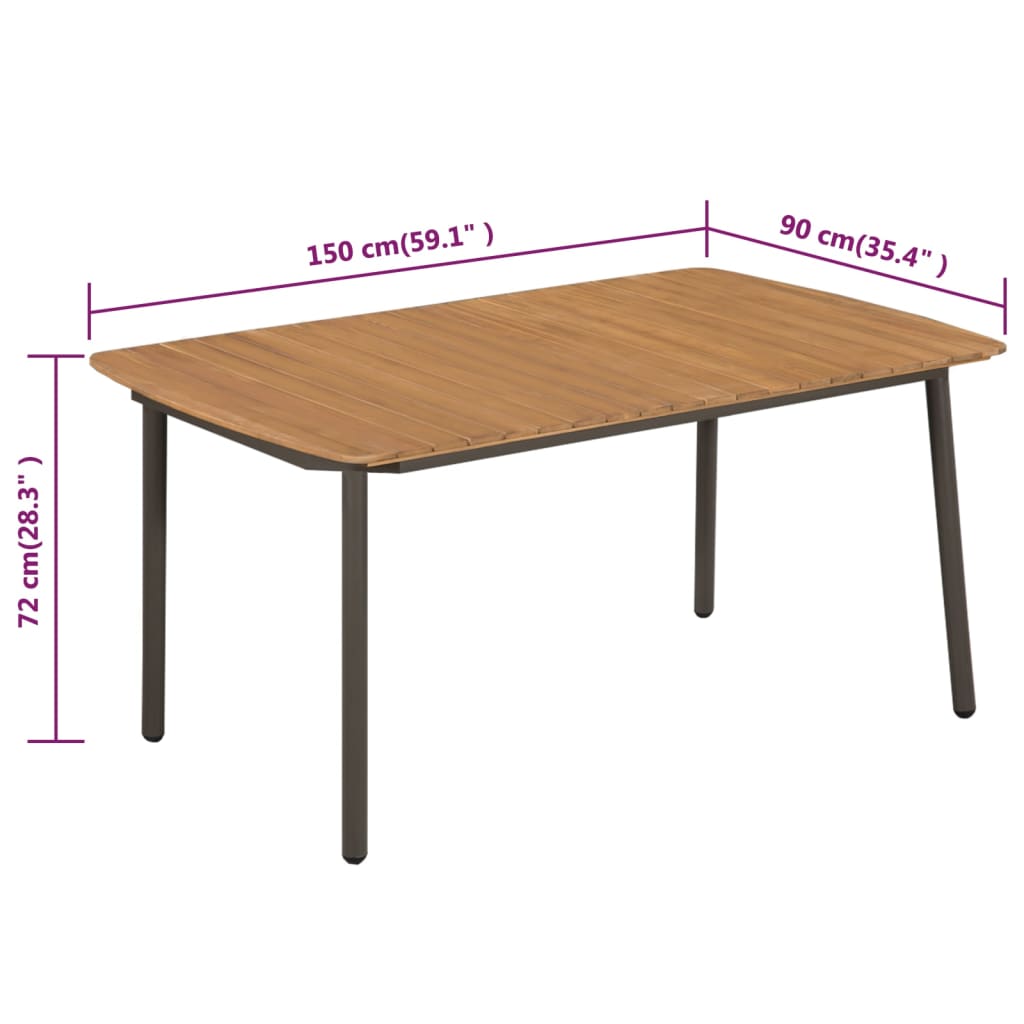 vidaXL Zahradní stůl 150 x 90 x 72 cm masivní akácie dřevo a ocel
