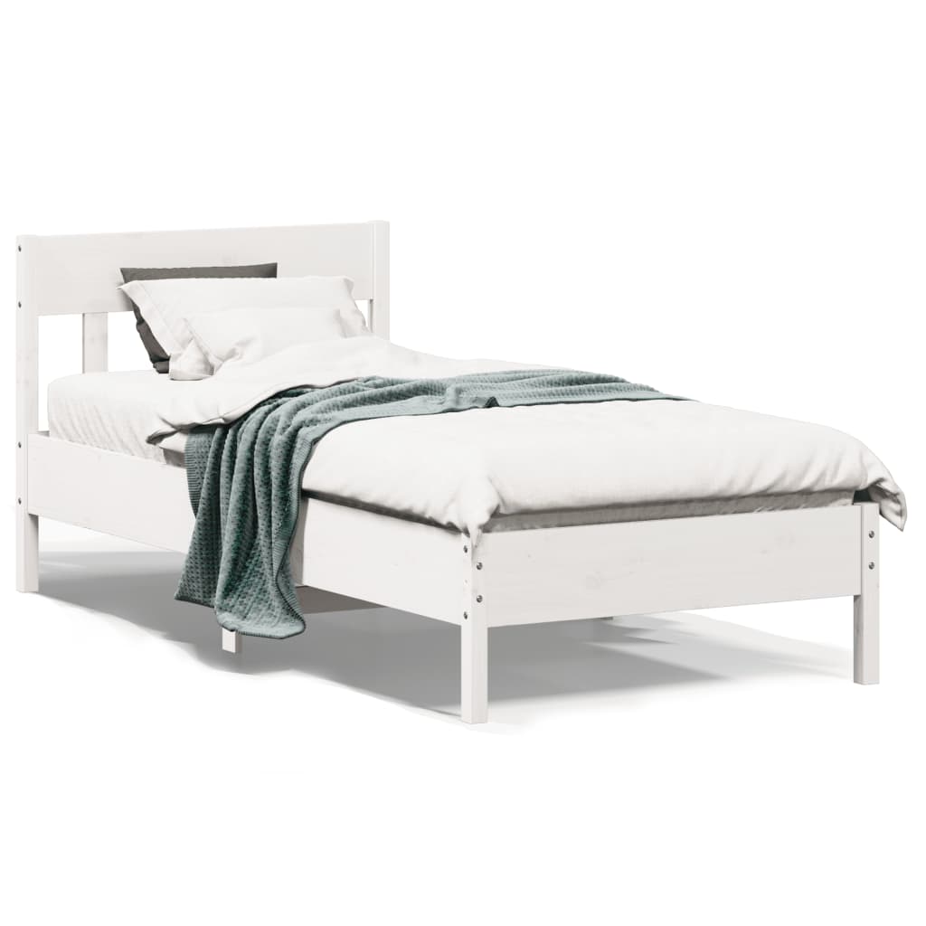 vidaXL Rám postele s čelem bílý 90 x 200 cm masivní borové dřevo