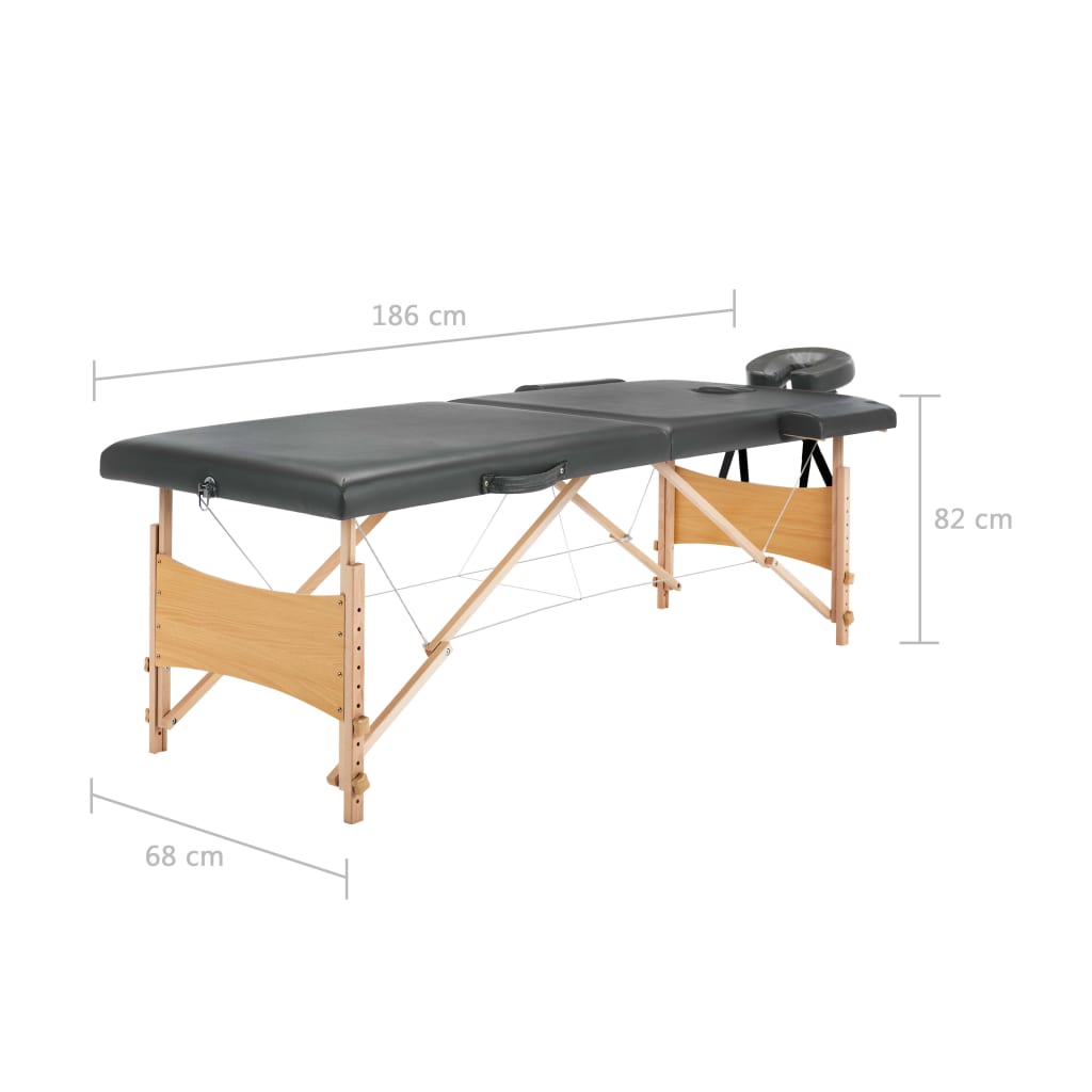 vidaXL Masážní stůl se 2 zónami dřevěný rám antracitový 186 x 68 cm