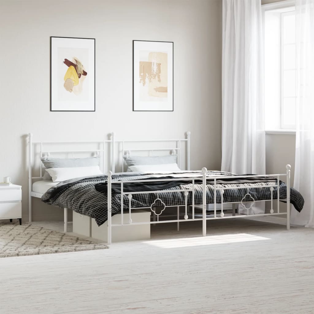 vidaXL Kovový rám postele s hlavovým a nožním čelem bílý 200 x 200 cm