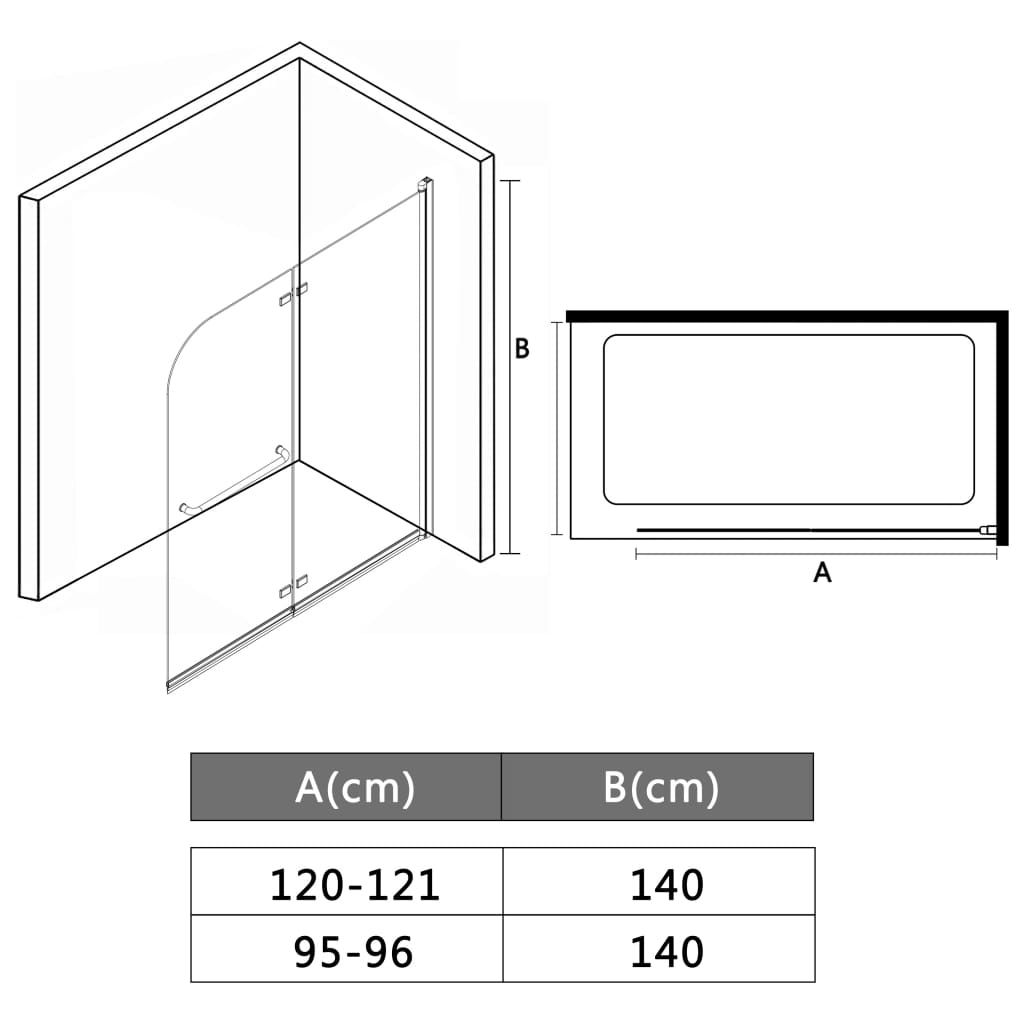 vidaXL Skládací sprchový kout se 2 panely ESG 95 x 140 cm