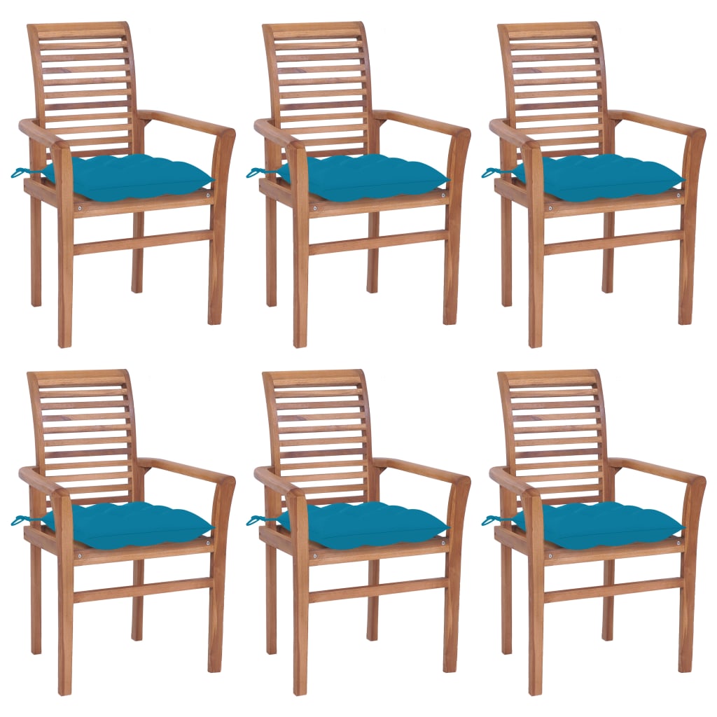 vidaXL Jídelní židle 6 ks se světle modrými poduškami masivní teak