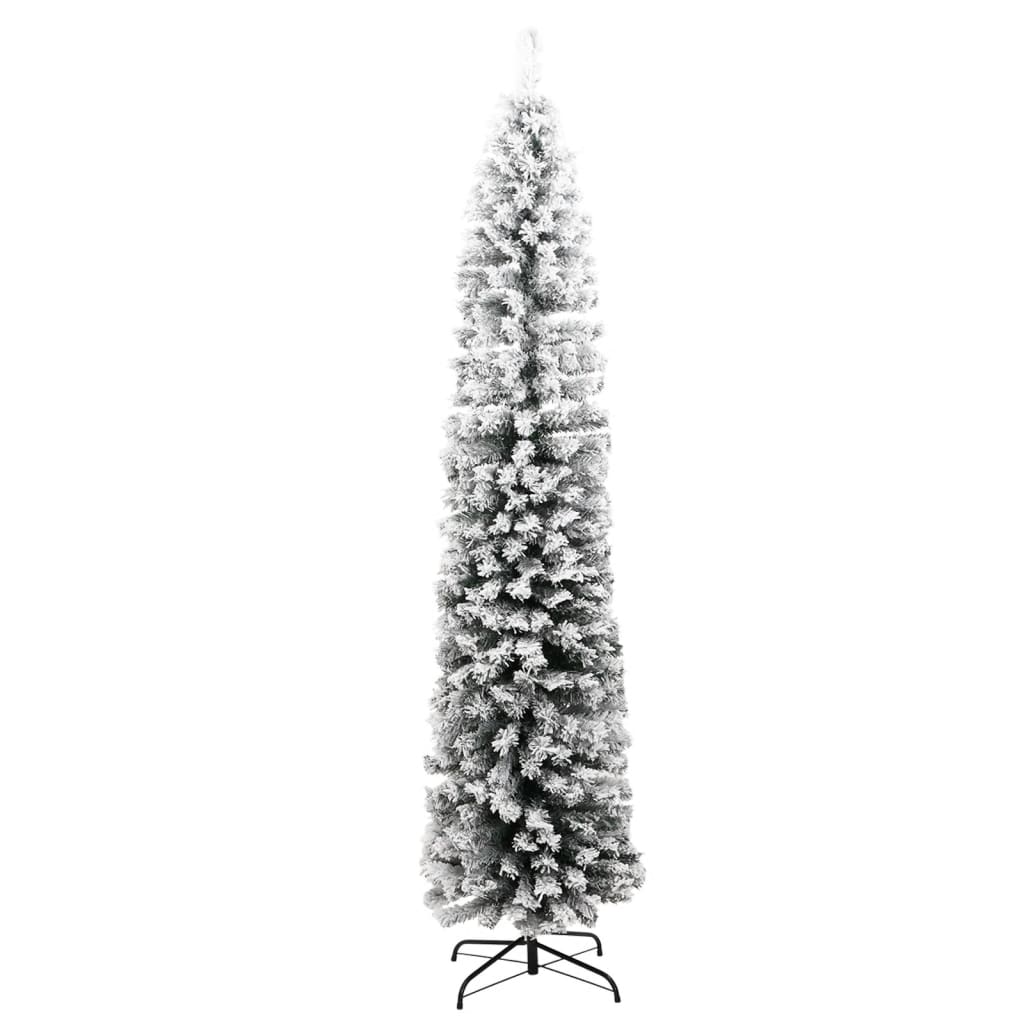 vidaXL Úzký umělý vánoční stromek zasněžený zelený 210 cm PVC
