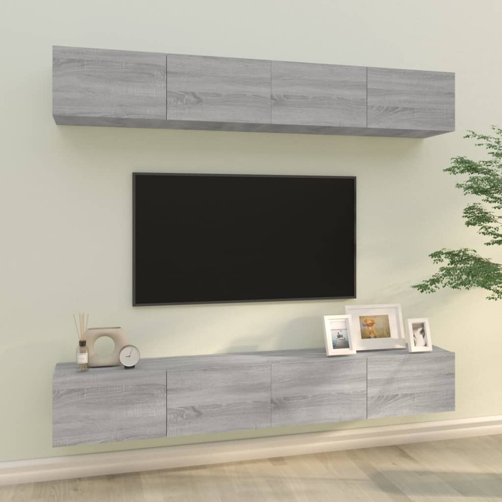 vidaXL Nástěnné TV skříňky 4 ks šedé sonoma 100 x 30 x 30 cm