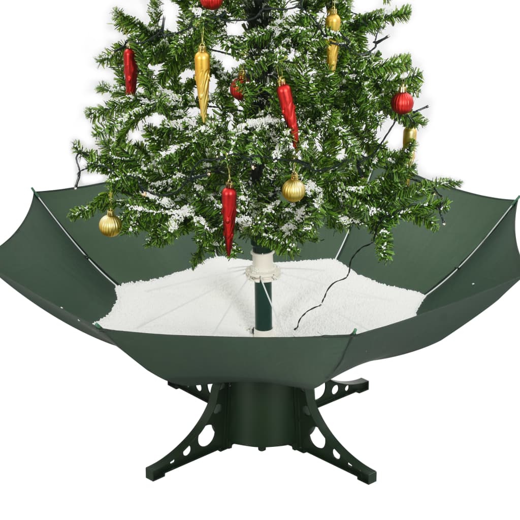 vidaXL Sněžící vánoční stromeček s deštníkovým stojanem zelený 140 cm