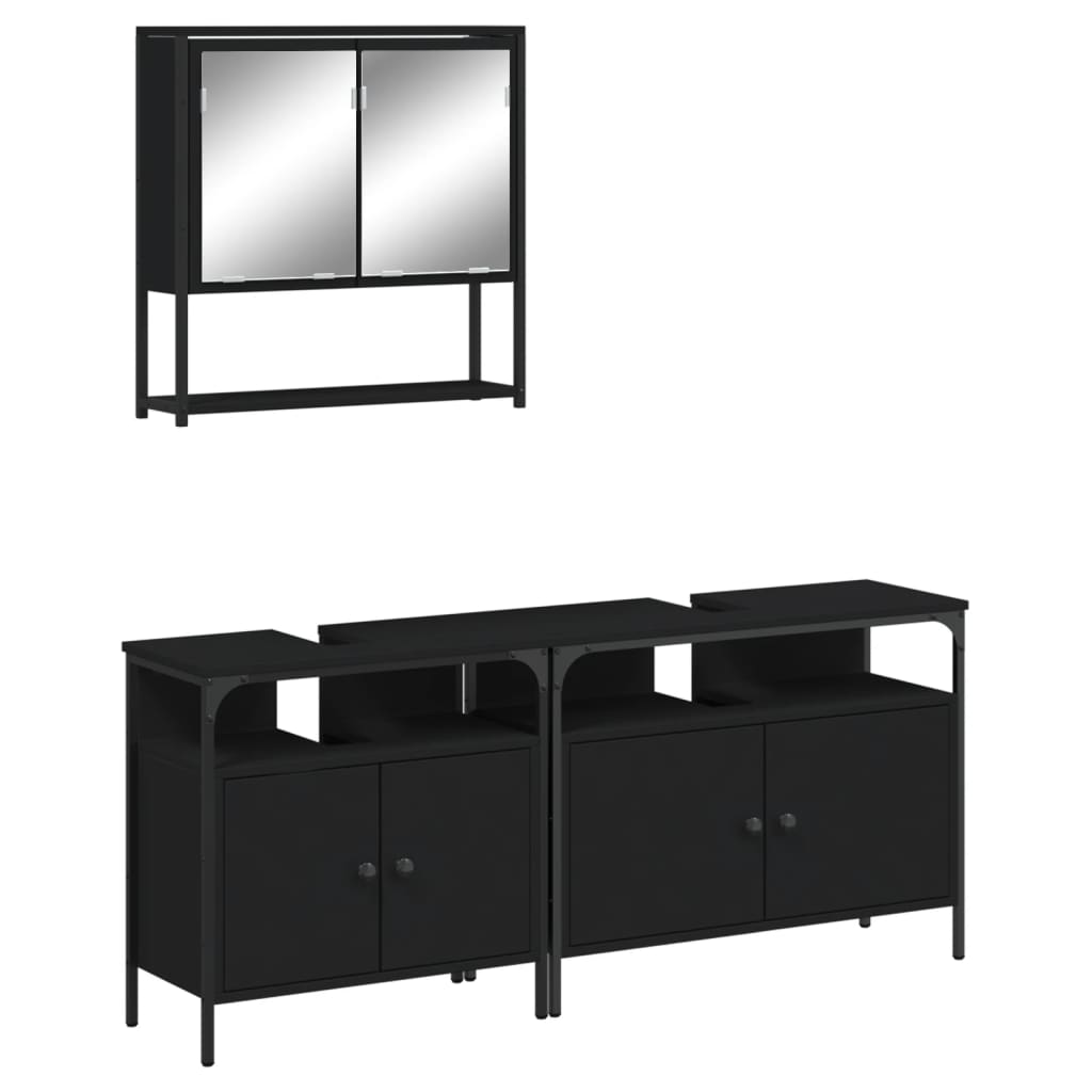 vidaXL 3dílný set koupelnového nábytku černý kompozitní dřevo