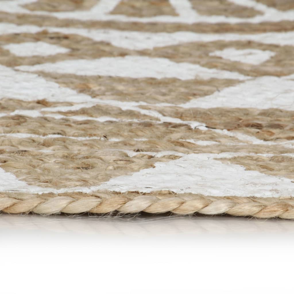 vidaXL Ručně vyrobený koberec z juty s bílým potiskem 120 cm