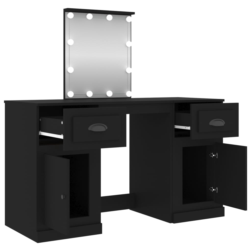 vidaXL Toaletní stolek s LED černý 130 x 50 x 132,5 cm