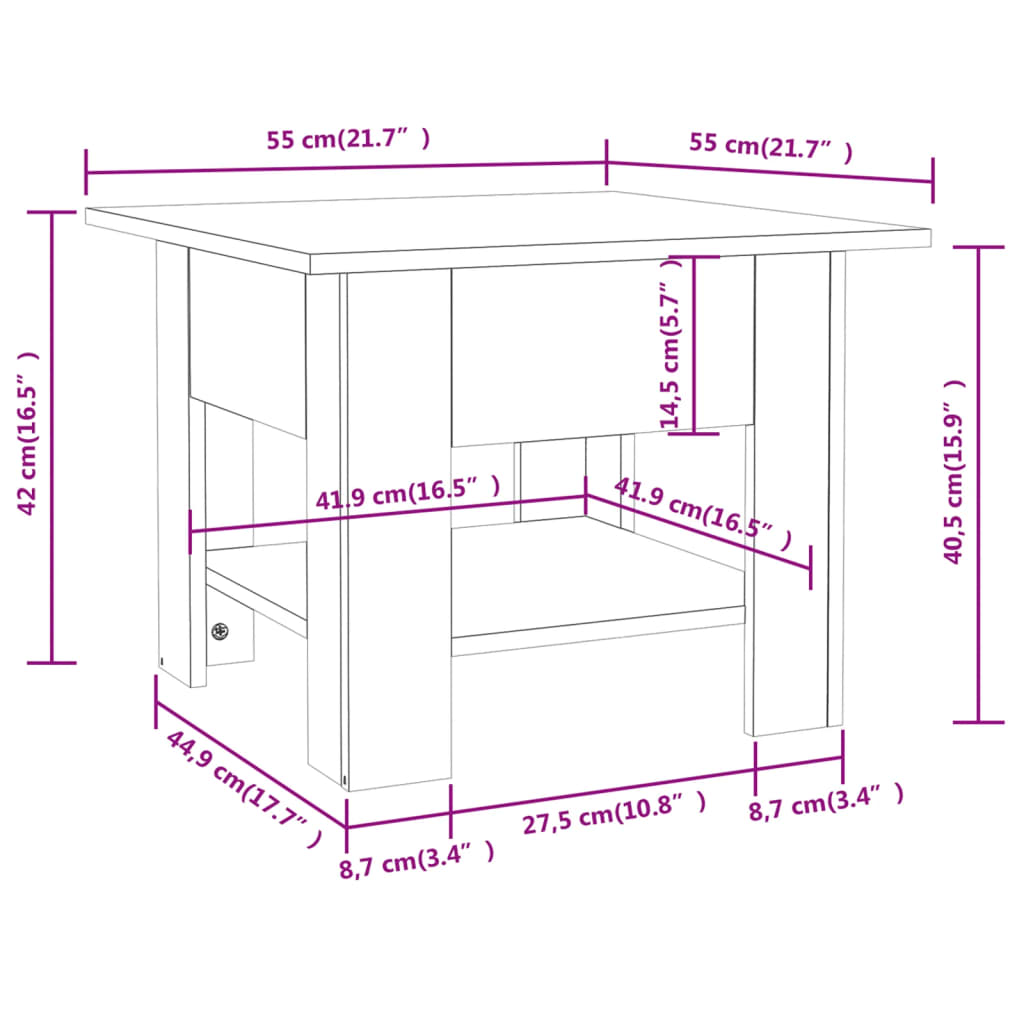 vidaXL Konferenční stolek lesklý bílý 55 x 55 x 42 cm kompozitní dřevo