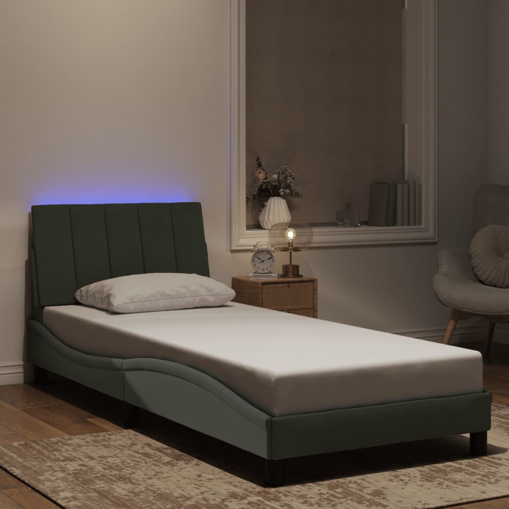 vidaXL Rám postele s LED osvětlením světle šedý 80 x 200 cm samet