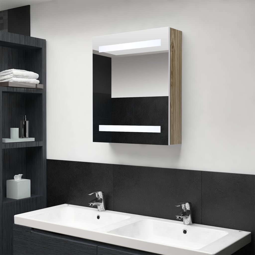 vidaXL LED koupelnová skříňka se zrcadlem bílá a dub 50 x 14 x 60 cm