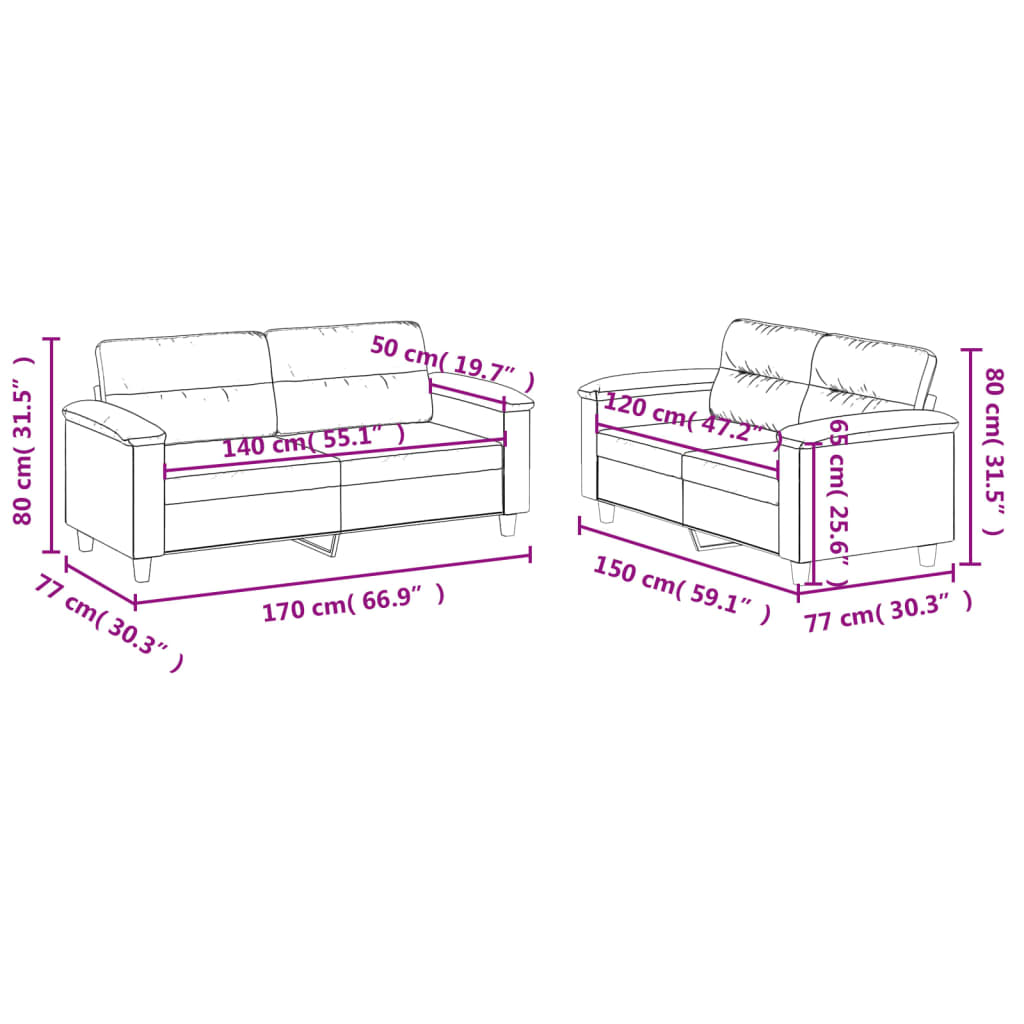 vidaXL 2dílná sedací souprava s poduškami béžová tkanina z mikrovlákna