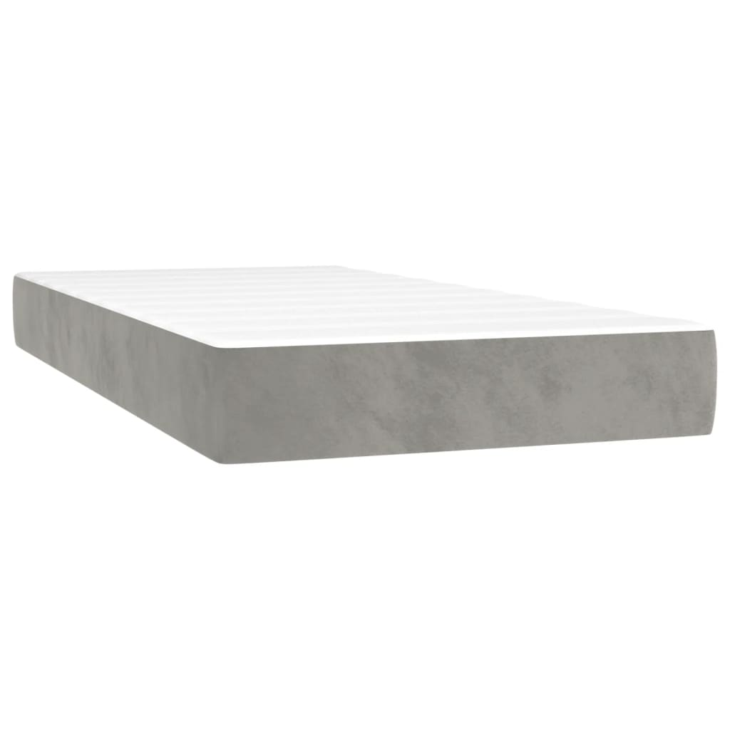 vidaXL Box spring postel s matrací a LED světle šedá 100x200 cm samet