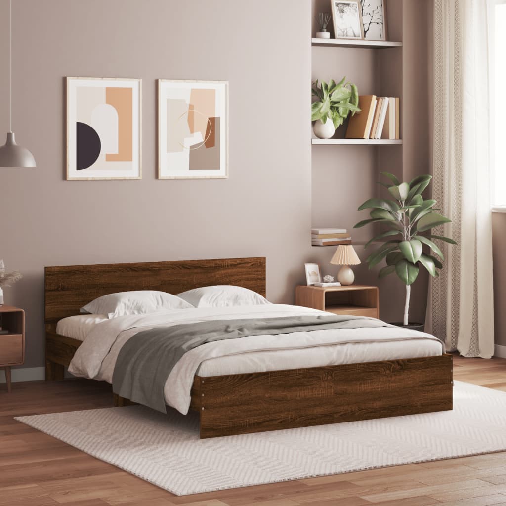 vidaXL Rám postele s čelem hnědý dub 140 x 200 cm