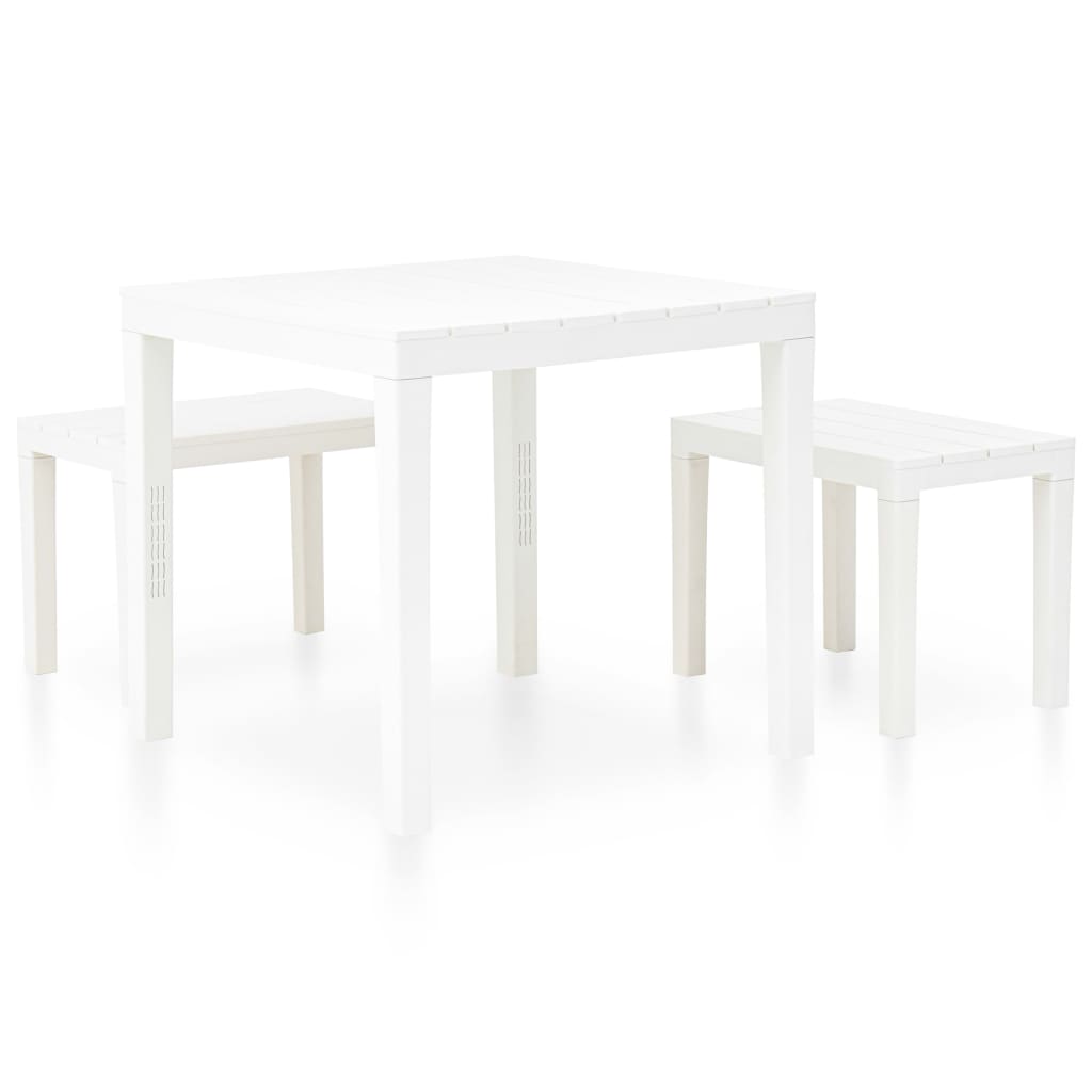 vidaXL Zahradní stůl se 2 lavicemi plast bílý