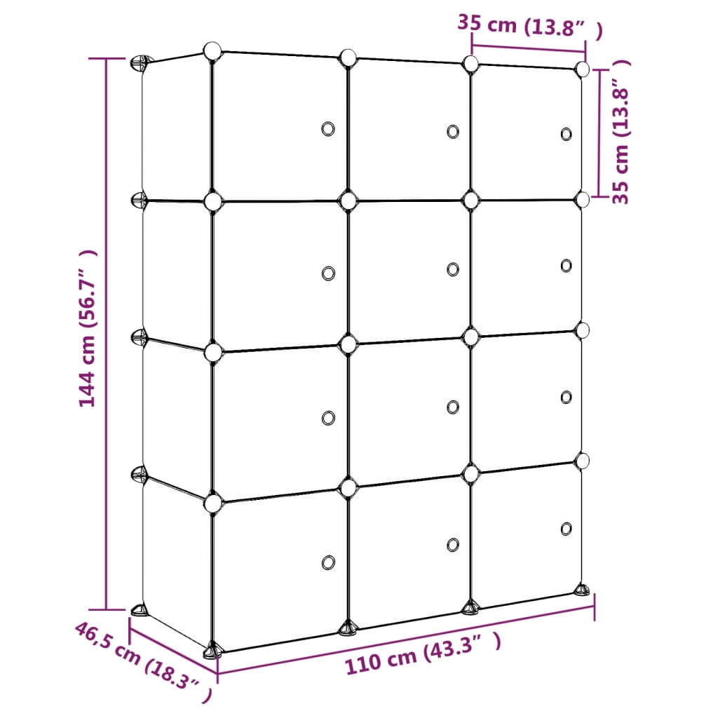 vidaXL Dětská modulární skříň s 12 úložnými boxy růžová PP
