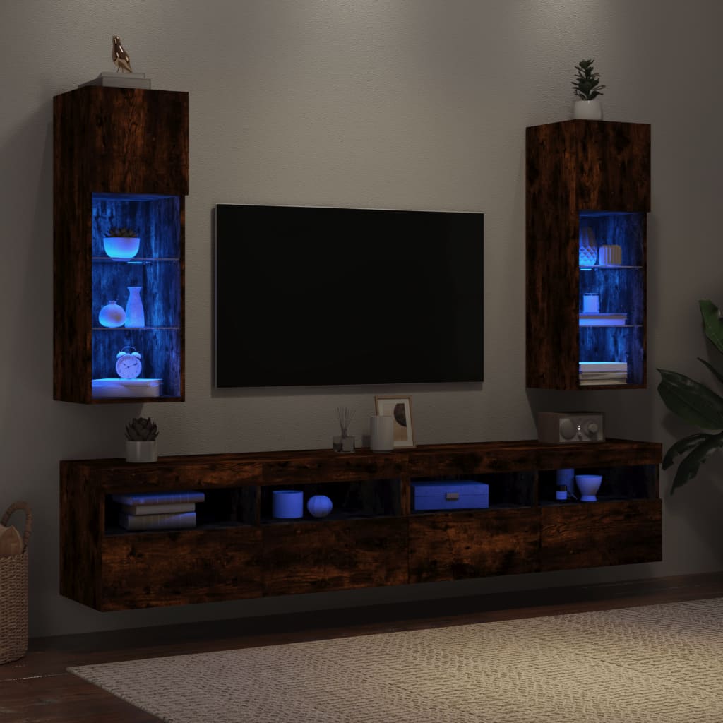 vidaXL TV skříňky s LED osvětlením 2 ks kouřový dub 30,5 x 30 x 90 cm