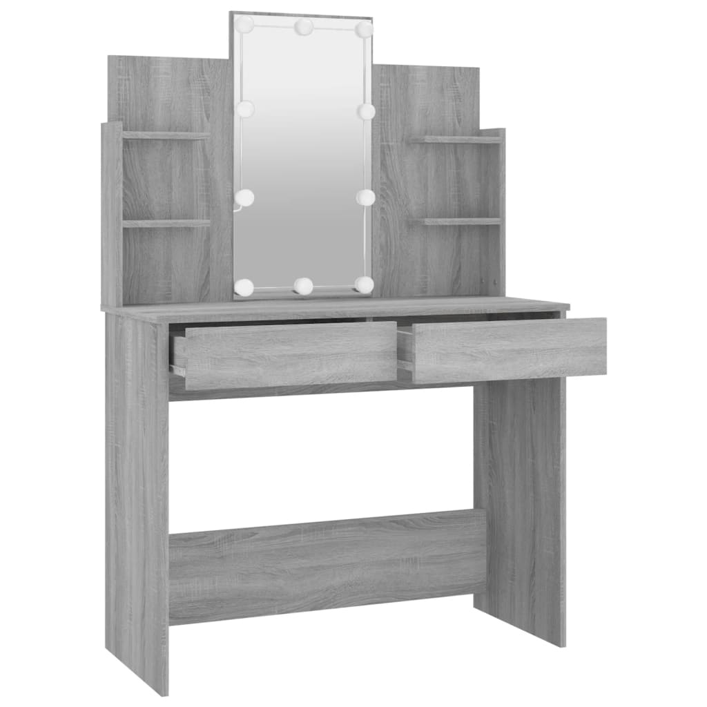 vidaXL Toaletní stolek s LED šedý sonoma 96 x 40 x 142 cm