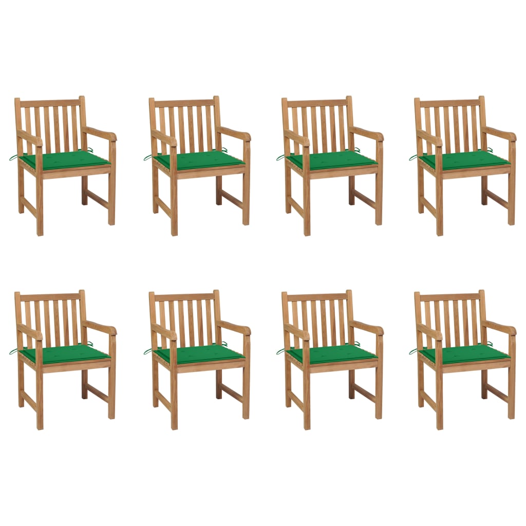 vidaXL Zahradní židle 8 ks zelené podušky masivní teak