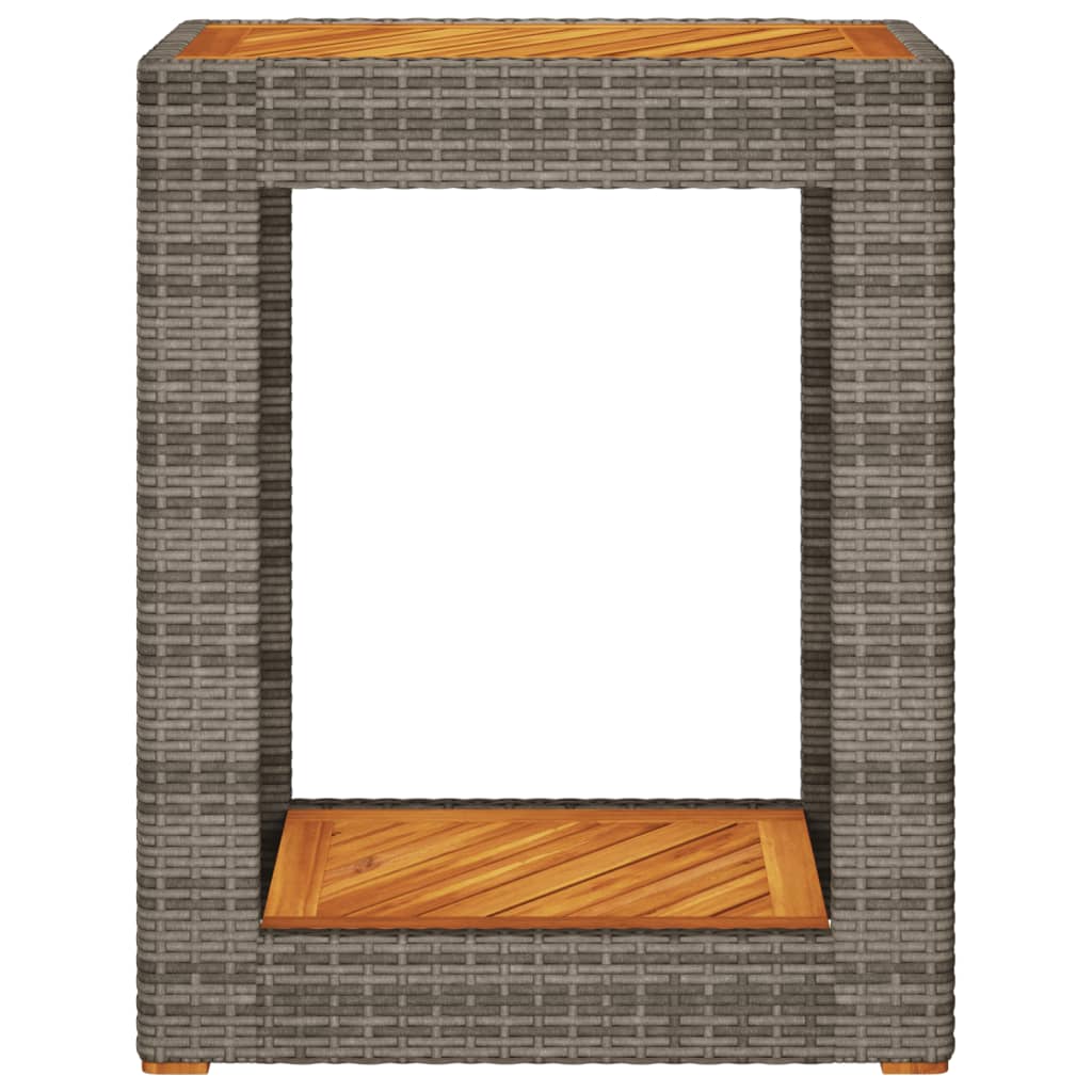 vidaXL Zahradní stolek s dřevěnou deskou šedý 60x40x75 cm polyratan