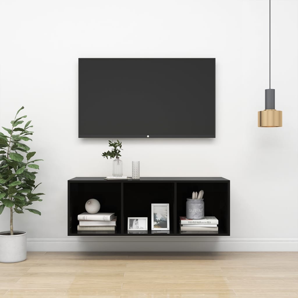 vidaXL Nástěnná TV skříňka černá vysoký lesk 37x37x107 cm dřevotříska