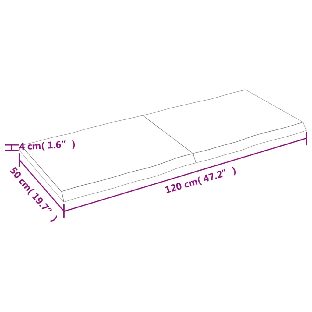 vidaXL Stolní deska hnědá 120x50x(2-4)cm ošetřený dřevo živá hrana