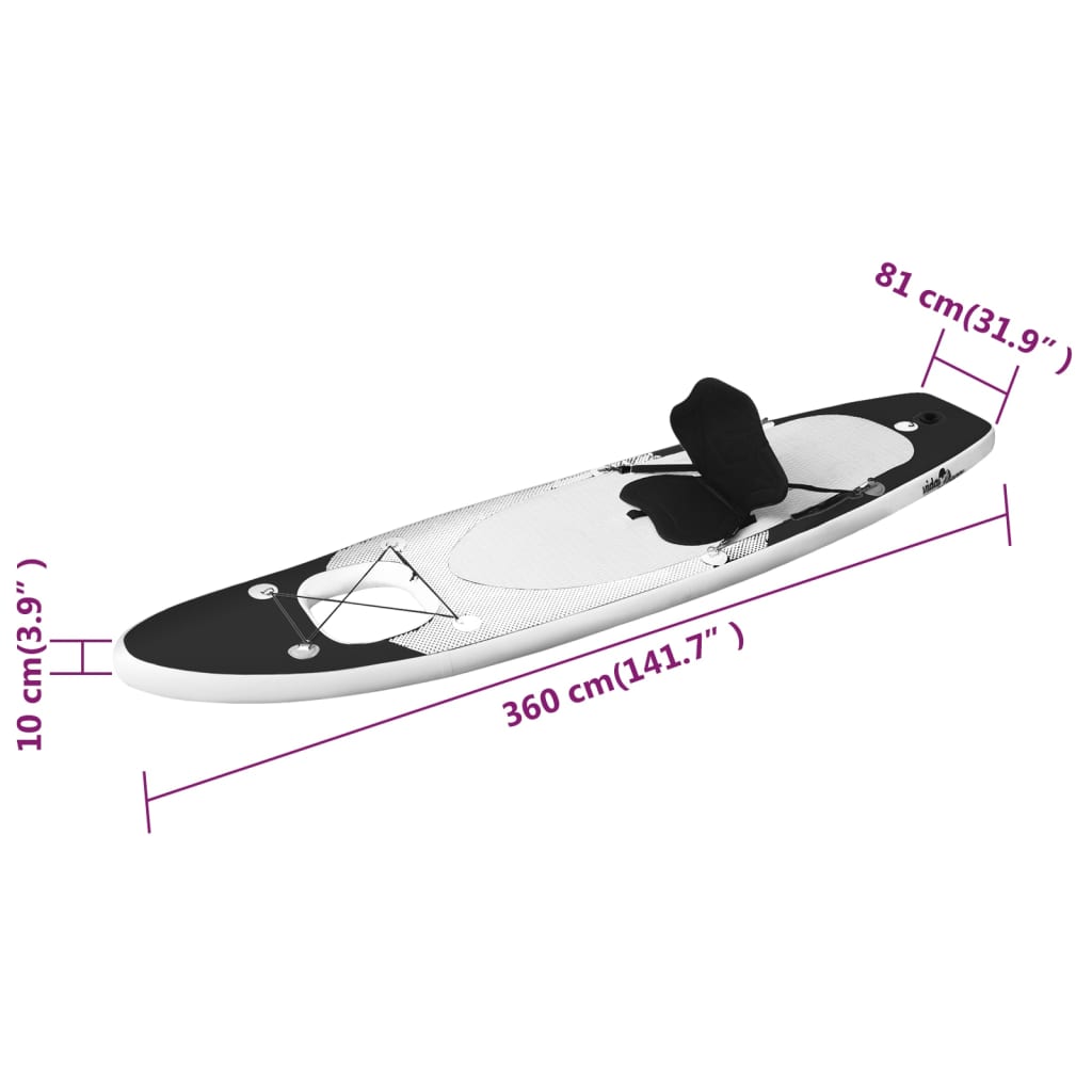 vidaXL Nafukovací SUP paddleboard s příslušenstvím černý 360x81x10 cm