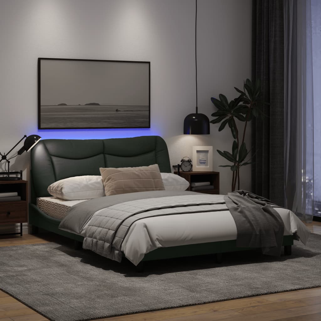 vidaXL Rám postele s LED osvětlením tmavě šedý 140 x 190 cm textil