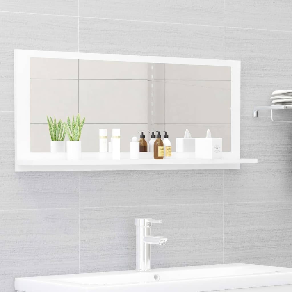 vidaXL Koupelnové zrcadlo bílé vysoký lesk 90x10,5x37 cm dřevotříska