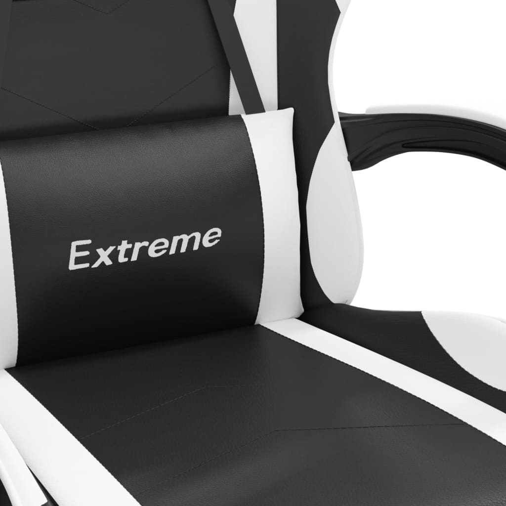 vidaXL Otočná herní židle s podnožkou černá a bílá umělá kůže