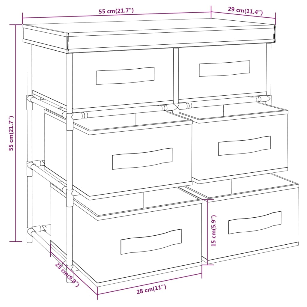 vidaXL Úložná skříňka se 6 zásuvkami 55 x 29 x 55 cm černá ocel