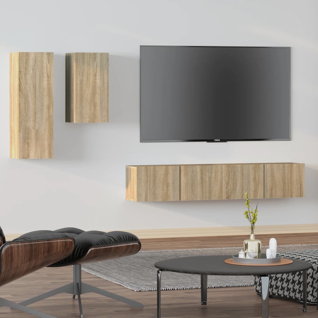 vidaXL 4dílný set TV skříněk dub sonoma kompozitní dřevo