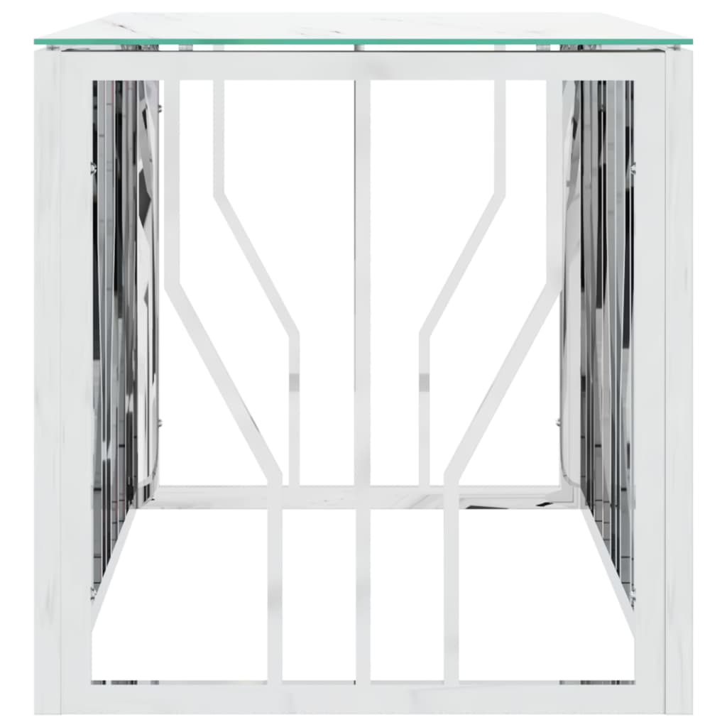vidaXL Konferenční stolek stříbrný 110x45x45 cm nerezová ocel a sklo