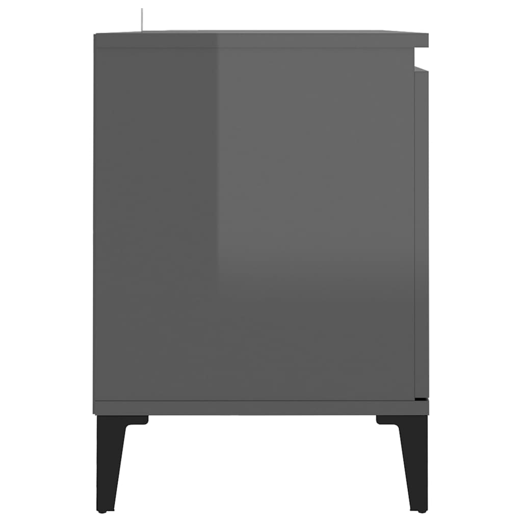 vidaXL TV stolek s kovovými nohami šedý vysoký lesk 103,5 x 35 x 50 cm