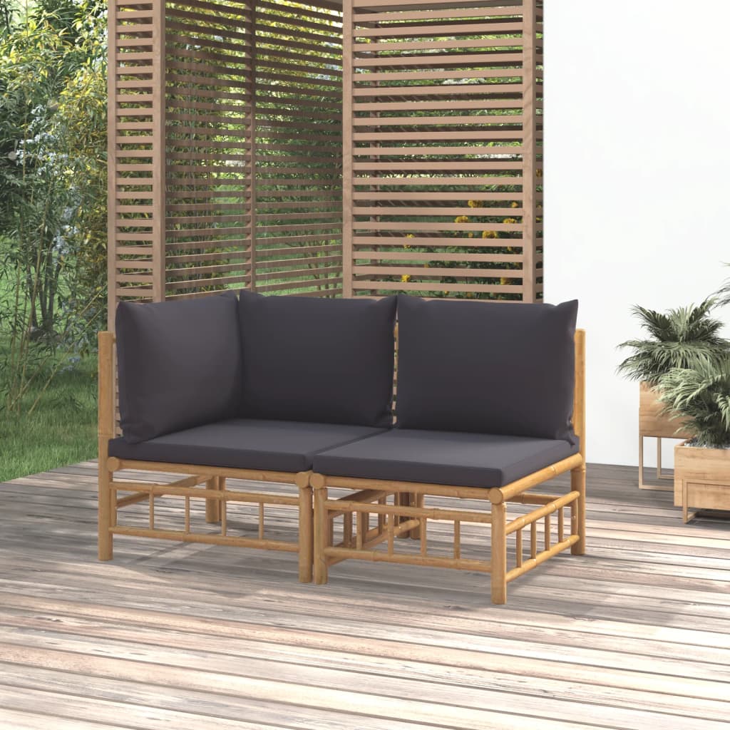 vidaXL 2dílná zahradní sedací souprava s tmavě šedými poduškami bambus