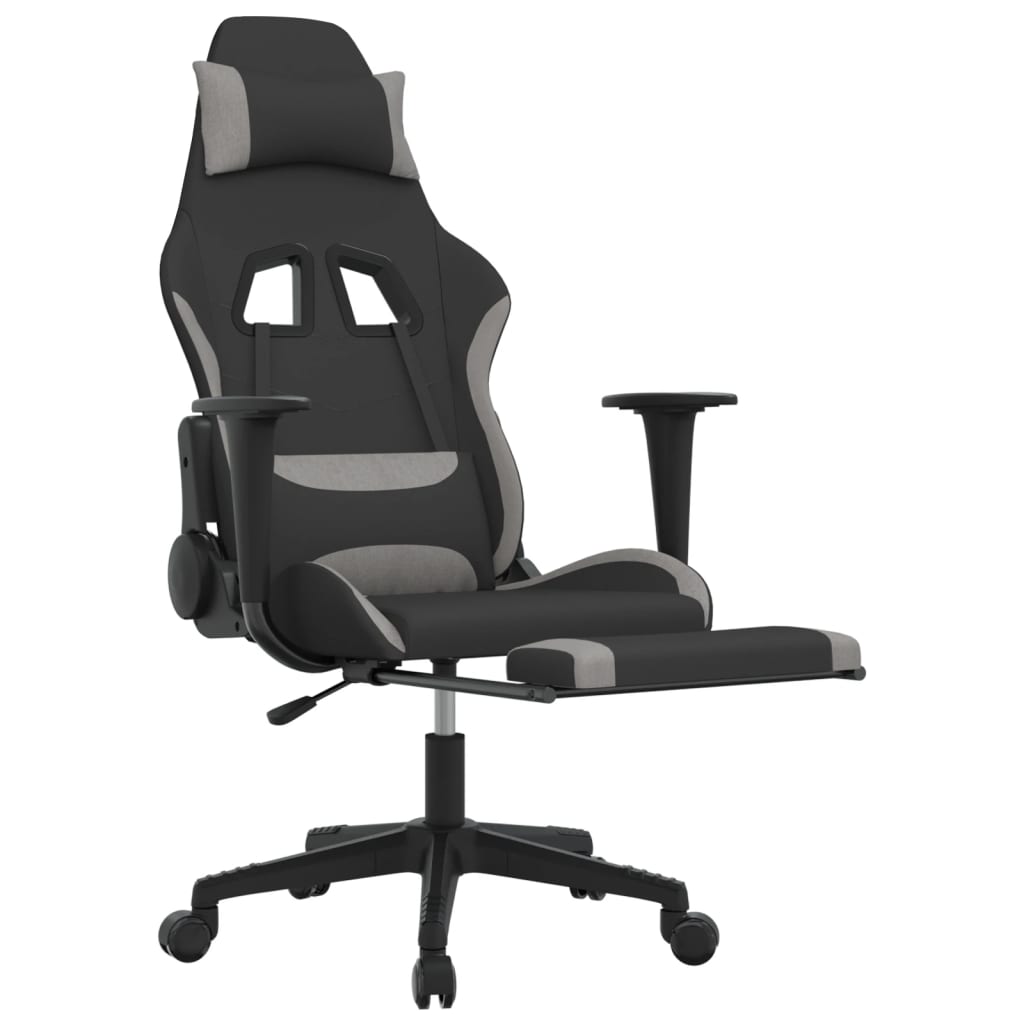 vidaXL Masážní herní židle s podnožkou černá a světle šedá textil