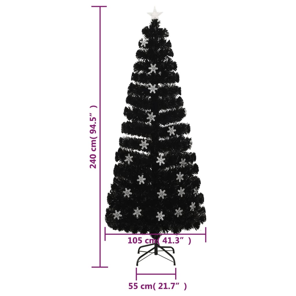 vidaXL Vánoční strom s LED vločkami černý 240 cm optické vlákno