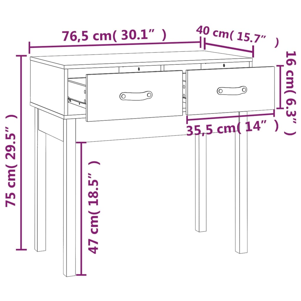 vidaXL Konzolový stolek bílý 76,5 x 40 x 75 cm masivní borové dřevo