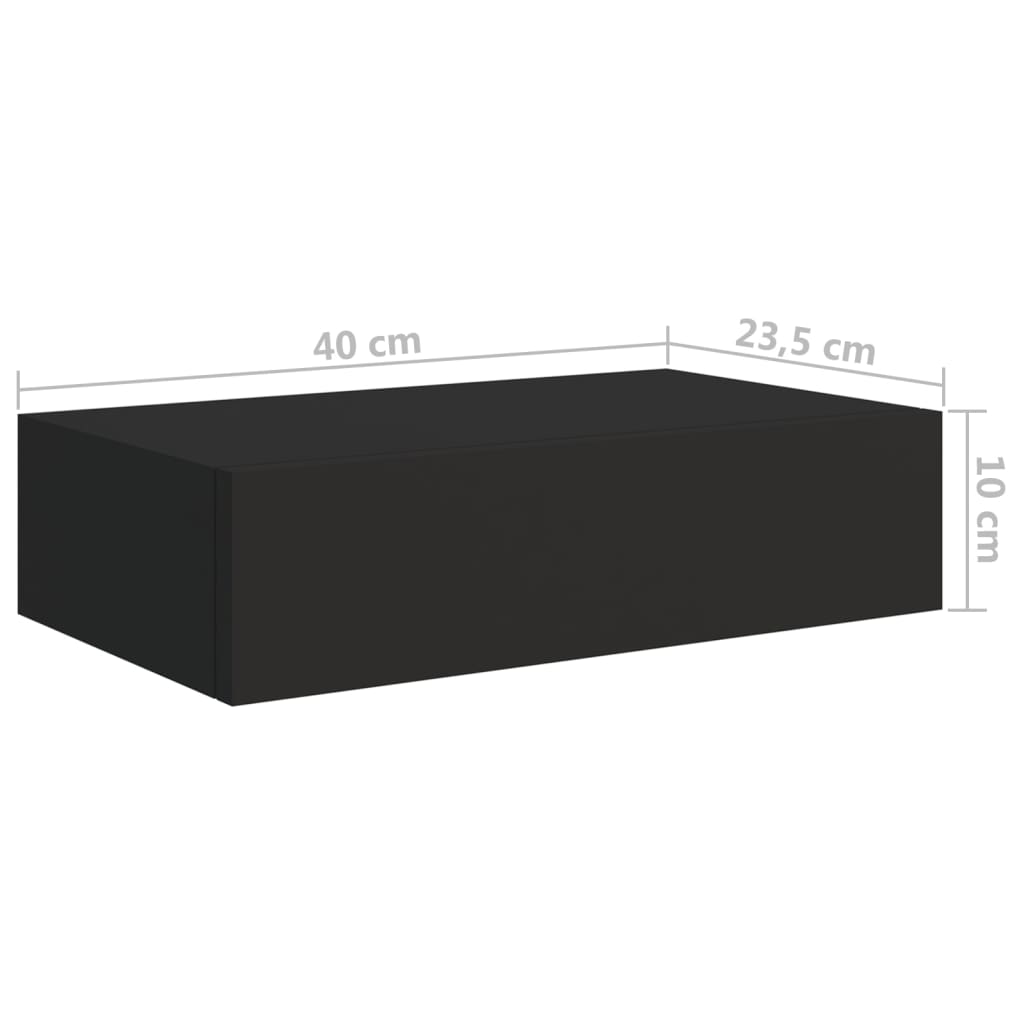 vidaXL Nástěnné police se zásuvkou 2 ks černé 40 x 23,5 x 10 cm MDF