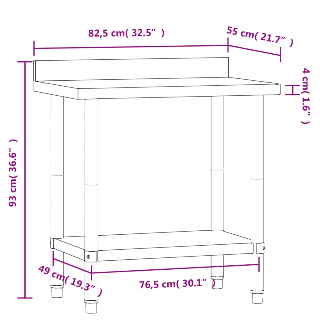vidaXL Kuchyňský pracovní stůl přístěnný 82,5x55x93 cm nerezová ocel