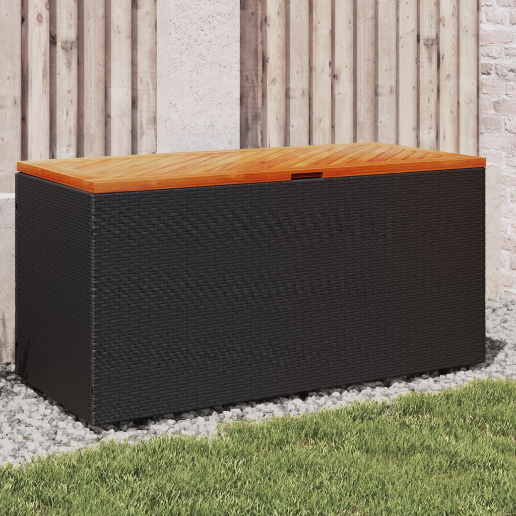 vidaXL Zahradní úložný box černý 110x50x54 cm polyratan akáciové dřevo