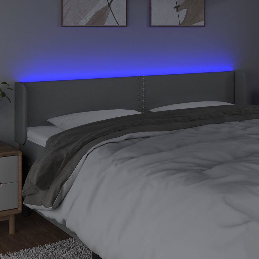 vidaXL Čelo postele s LED světle šedé 183 x 16 x 78/88 cm textil