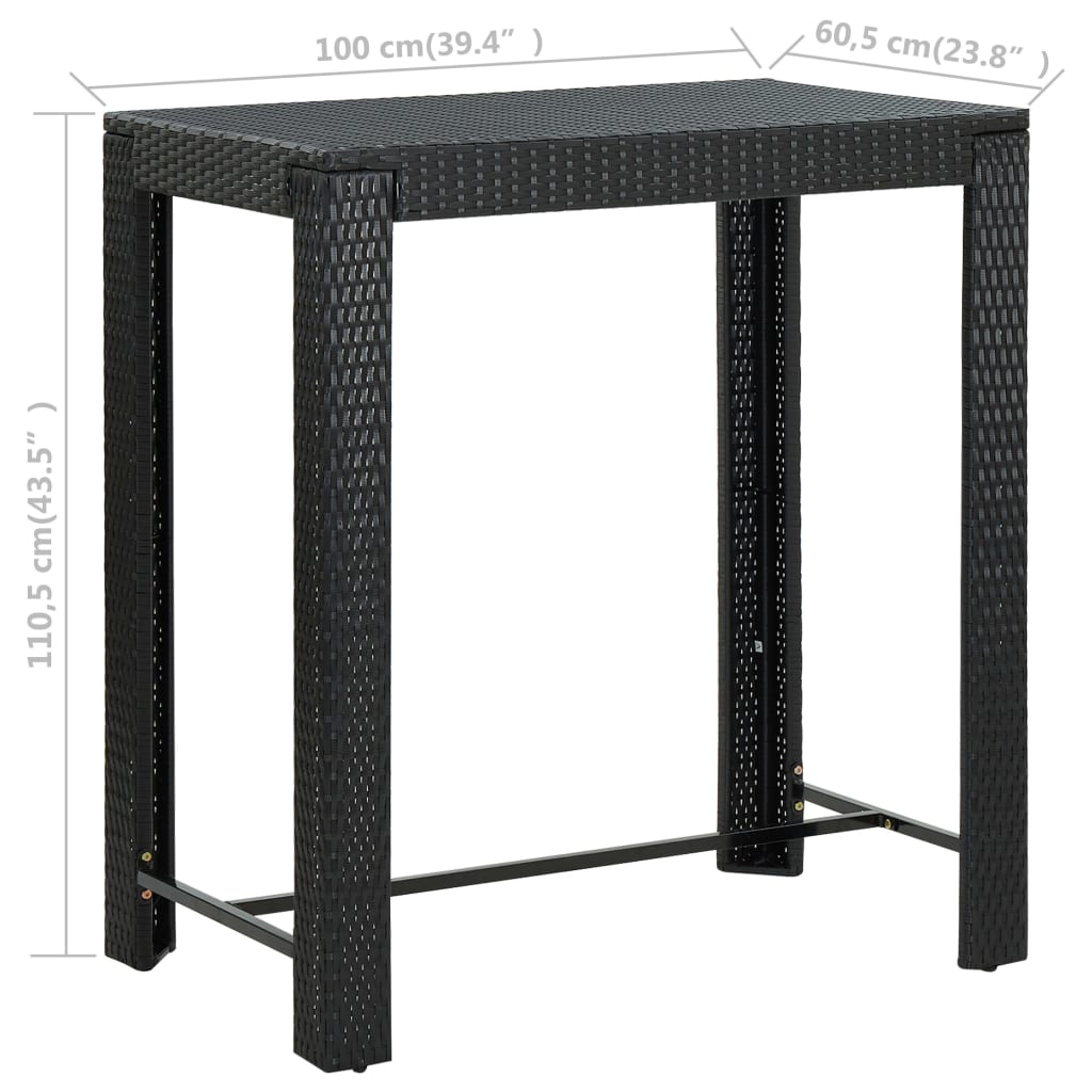 vidaXL Zahradní barový stůl černý 100 x 60,5 x 110,5 cm polyratan