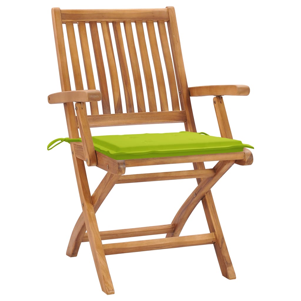 vidaXL Zahradní židle 2 ks jasně zelené podušky masivní teakové dřevo