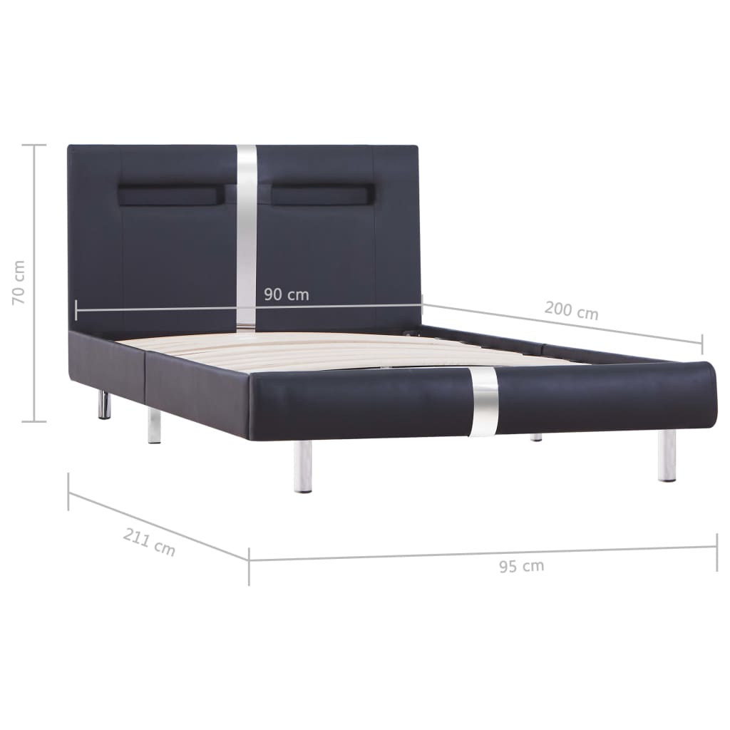 vidaXL Rám postele s LED světlem černý umělá kůže 90 x 200 cm