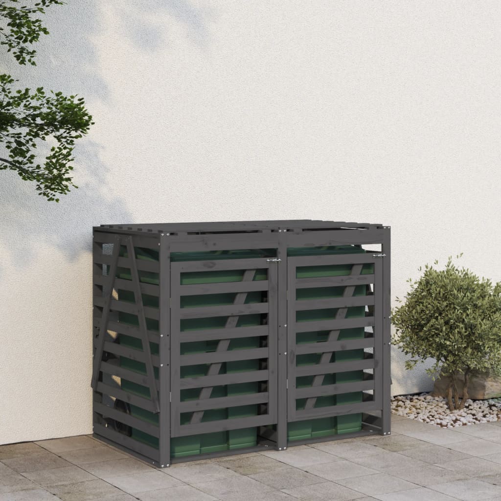 vidaXL Úložný box na dvě popelnice šedý masivní borové dřevo