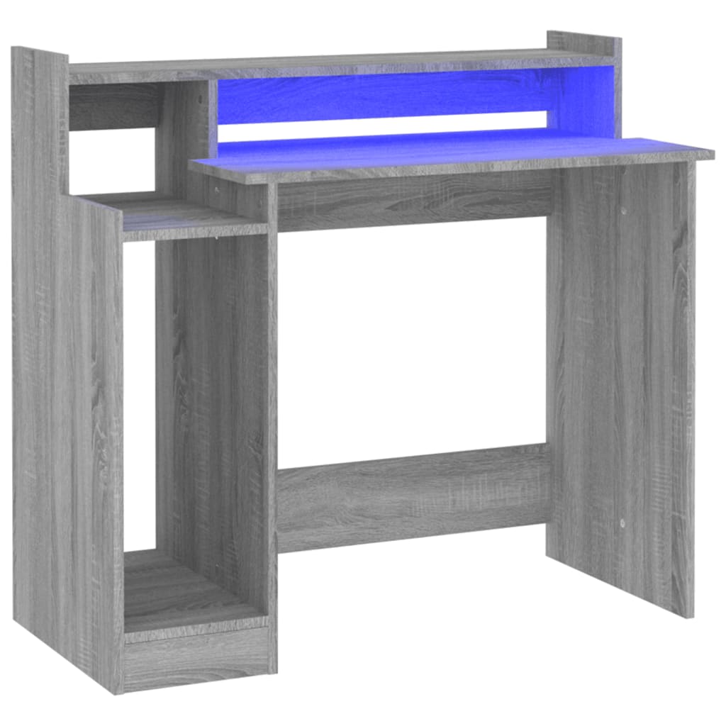 vidaXL Psací stůl s LED světly šedý sonoma 97x45x90cm kompozitní dřevo