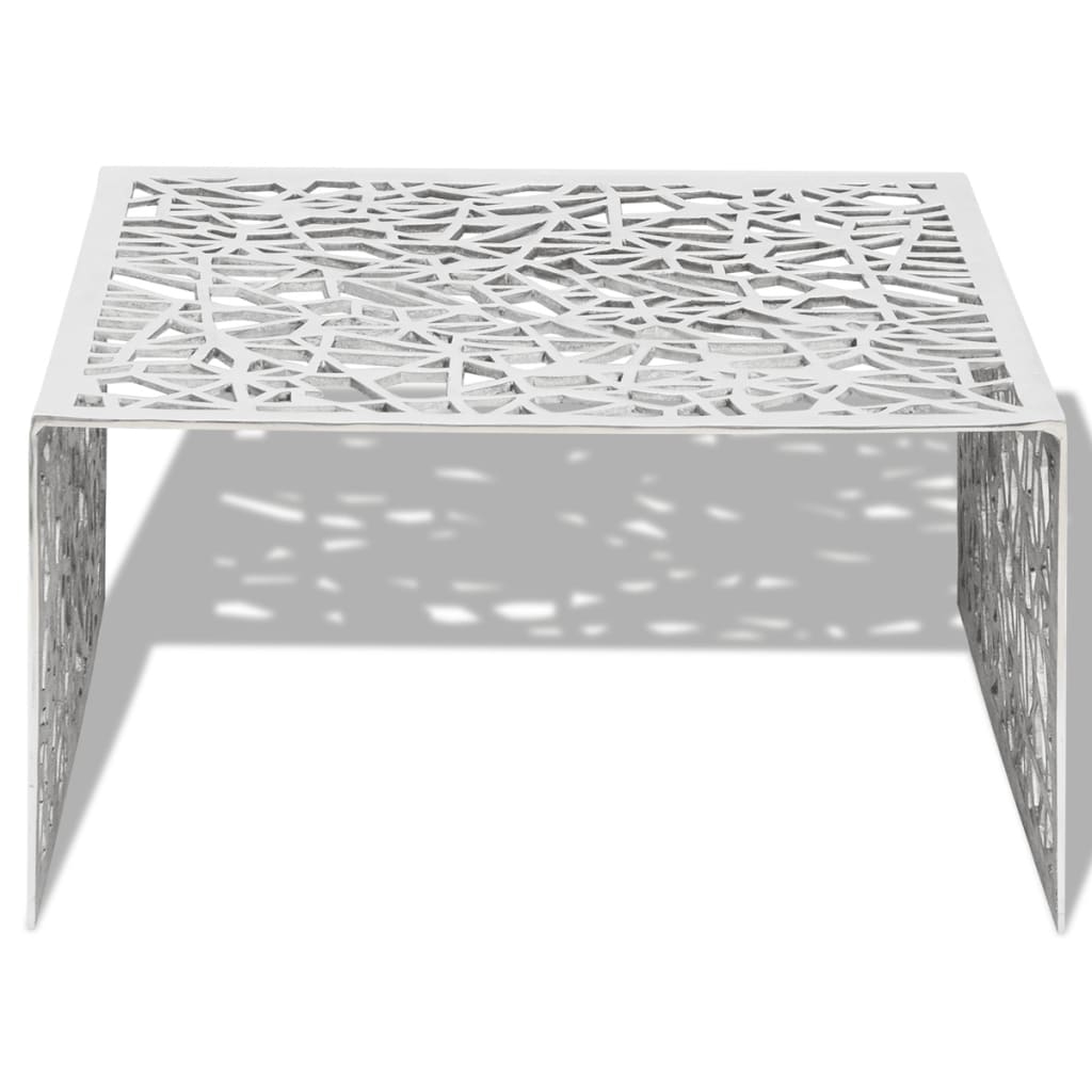 Hliníkový konferenční stolek stříbrný s geometrickým prolamováním