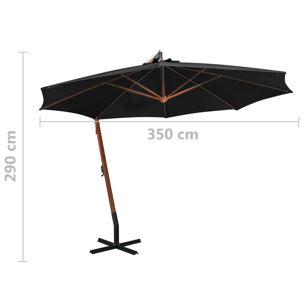 vidaXL Závěsný slunečník s tyčí černý 3,5x2,9 m masivní jedlové dřevo